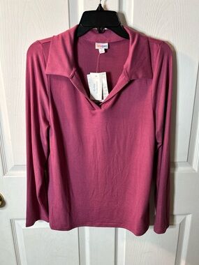 NWT “Courtney” Women's Long Sleeve Polo V-Neck Top - pink